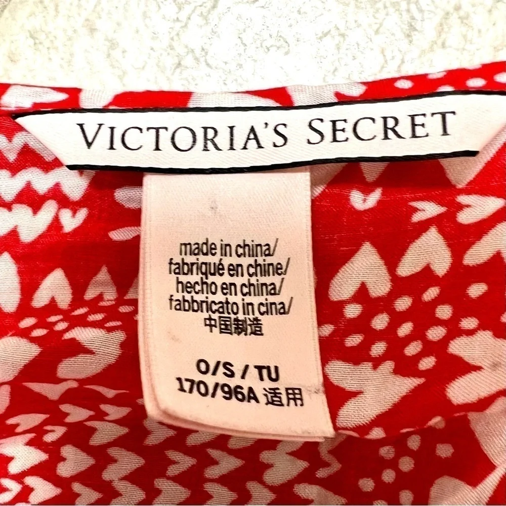 Victoria's Secret Womens Kimono One Size Red Heart Tie Front swim cover-up robe